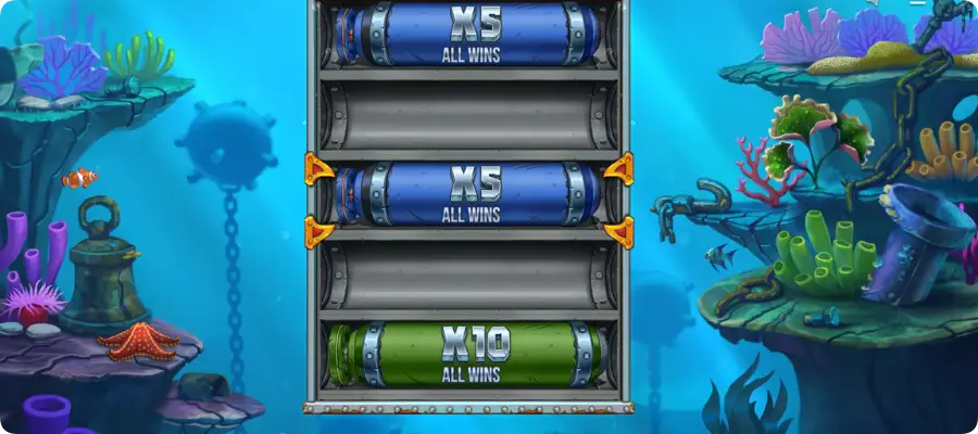 Free Spins ronde in Razor Returns met actieve vermenigvuldigers van 5x en 10x op alle winsten.