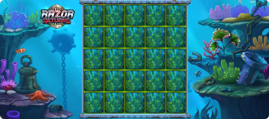 Volledig scherm met Mystery Symbolen in Razor Returns slot activeert de Nudge en Reveal Feature.