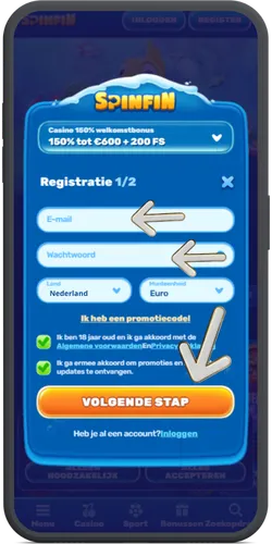 Vul je gegevens in om een nieuw casinoaccount aan te maken.