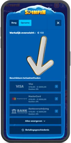 Selecteer een betaalmethode om je winst op te nemen.